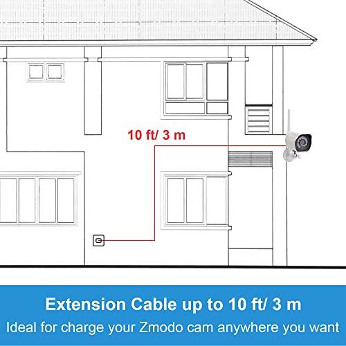 Sumind 4 Pack 10 ft/ 3 Meter Micro USB Extension Cable Male to Female Extender Cord Compatible with Wireless Security Camera Flat Power Cable, Cable Clips Included (White)