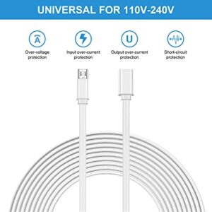 Sumind 4 Pack 10 ft/ 3 Meter Micro USB Extension Cable Male to Female Extender Cord Compatible with Wireless Security Camera Flat Power Cable, Cable Clips Included (White)