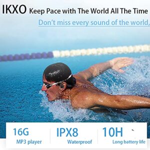 IKXO Swimming Bone Conduction Headphones Waterproof Mp3 Player, Open Ear Wireless Earbuds 16G Sport Earphones with Bluetooth for Running Diving Water Gym Spa Underwater