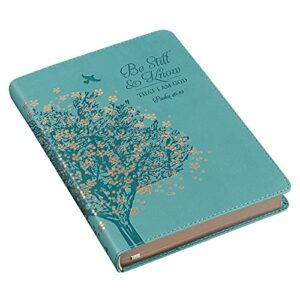 Christian Art Gifts Classic Journal Be Still And Know Psalm 46:10 Floral Inspirational Scripture Notebook, Ribbon Marker, Teal/Gold Faux Leather Flexcover, 336 Ruled Pages