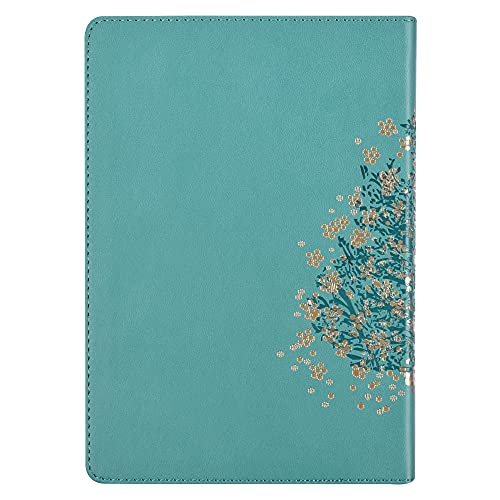 Christian Art Gifts Classic Journal Be Still And Know Psalm 46:10 Floral Inspirational Scripture Notebook, Ribbon Marker, Teal/Gold Faux Leather Flexcover, 336 Ruled Pages