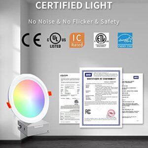 Smart LED Recessed Lighting 6 Inch, IC Rated & ETL Certified Recessed Ceiling Light, RGB & Cool & Warm White Dimmable Color Changing Downlight Work with Alexa/Google, Sync to Music, 1200Lumen,6 Pack