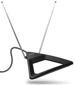 fosmon hdtv antenna 25-40 miles range, indoor rabbit ear tv antenna, retractable dipoles [wall mountable or tabletop] with 5ft cable support 4k ready, atsc 3.0, uhf, vhf, 1080p free tv channel