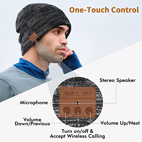 Deegotech Bluetooth Beanie, Music Tech Valentines Day Gifts for Men, Wireless Bluetooth Beanie Hat Skull Cap with Bluetooth 5.0 Headphone for Dad Husband Teens Boyfriend-Grey