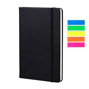 vanpad hardcover lined journal 8.3″ x 5.5″ sturdy classic a5 writing notebook ruled medium smooth note book, flat 100 gsm thick paper, no bleed, leather cover, with bookmarks and inner pockets, black