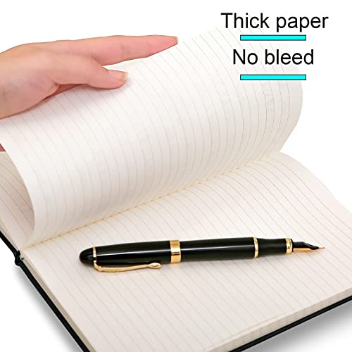 Vanpad Hardcover Lined Journal 8.3" x 5.5" Sturdy Classic A5 Writing Notebook Ruled Medium Smooth Note Book, Flat 100 gsm Thick Paper, No Bleed, Leather Cover, with Bookmarks and Inner Pockets, Black
