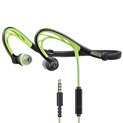 Mucro Behind The Neck Headphones Wired Running Earphones Sports Earbuds, Foldable Night Neckband Headphones for Gym Exercise Workout - with Carry Case, 3.5mm Plug