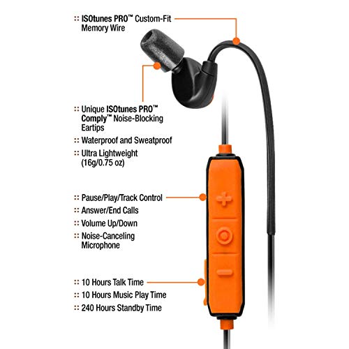 ISOtunes PRO Bluetooth Earplug Headphones: 27 dB Noise Reduction Rating, 10 Hour Battery, Noise Cancelling Mic, OSHA Compliant Bluetooth Hearing Protector