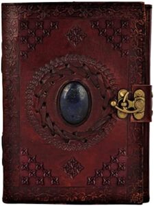 rustic town leather bound journal for men women with semi-precious stone & buckle closure – book of shadow handmade leather travel writing notebook diary gift for him her