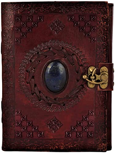 RUSTIC TOWN Leather Bound Journal for Men Women with Semi-Precious Stone & Buckle Closure - Book of Shadow Handmade Leather Travel Writing Notebook Diary Gift for Him Her