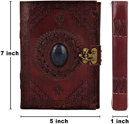 RUSTIC TOWN Leather Bound Journal for Men Women with Semi-Precious Stone & Buckle Closure - Book of Shadow Handmade Leather Travel Writing Notebook Diary Gift for Him Her