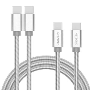 metzonic usb c cable 2 pack, type c to type c metal braided fast charge cable 6.6 feet pd 65w fast charge data sync transfer cord