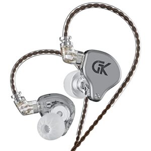 gk gs10 in-ear earphones wired, hifi audio monitors professional stereo deep bass noise isolating sport iem earbuds with detachable cables(silver,no mic)