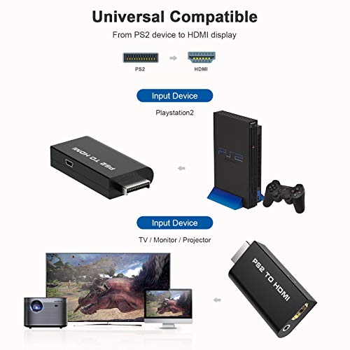 Rybozen PS2 to HDMI Converter Adapter, PS2 to HDMI Video Converter with 3.5mm Audio Output Cable for HDTV HDMI Monitor AV to HDMI Signal Transfer Adapter, Supports All Playstation 2 Display Modes