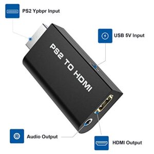 Rybozen PS2 to HDMI Converter Adapter, PS2 to HDMI Video Converter with 3.5mm Audio Output Cable for HDTV HDMI Monitor AV to HDMI Signal Transfer Adapter, Supports All Playstation 2 Display Modes