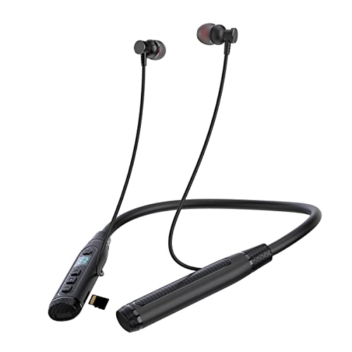 HORNORM Neckband Bluetooth Headphones with TF Card Slot 100 Hours Playtime Neck Bluetooth Earphones with Microphone Around The Neck Earbuds Magnetic Earphones Compatible with Cellphones,PC,Tablet