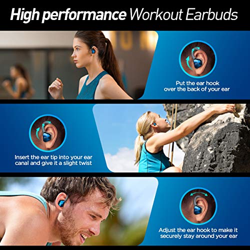 VIDONN True Wireless Earbuds Wireless Bluetooth Headphones, Over Ear Workout Headphones with Microphone Charging Case, IP65 Waterproof in Ear Headphones Running Headphones for Sport Gym Exercise