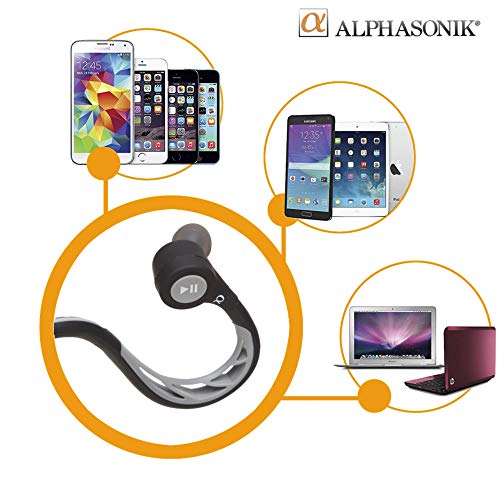 Alphasonik ASE300BT Bluetooth Headphones, V4.0 Wireless Sport Headphones, Sweatproof Running Headset with Built in Mic for Workout Exercise IPX5 SplashProof, Ergonomically Designed for Extra Comfort