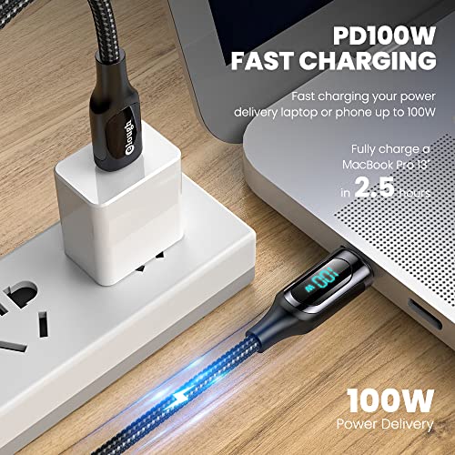 6ft USB C Cable, 5A PD100W Super Fast Charging Cable Type C to Type C Cable with LED Display USB C Charger Cord for MacBook Pro Air i Pad Thunderbolt Samsung Galaxy Switch PS5 USB C Device