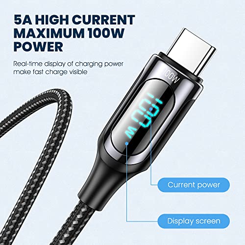 6ft USB C Cable, 5A PD100W Super Fast Charging Cable Type C to Type C Cable with LED Display USB C Charger Cord for MacBook Pro Air i Pad Thunderbolt Samsung Galaxy Switch PS5 USB C Device