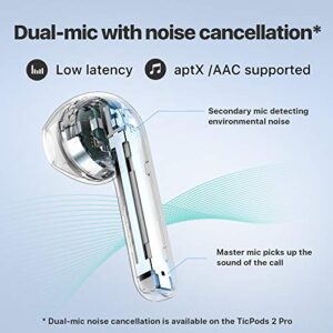 TicPods 2 Pro True Wireless Earbuds TWS Earbud Bluetooth 5.0 Earphones with Dual-Mic Semi-in-Ear Voice Assistant Head Gesture Touch Controls Quick-Commands IPX4 Waterproof 20H Battery, Ice