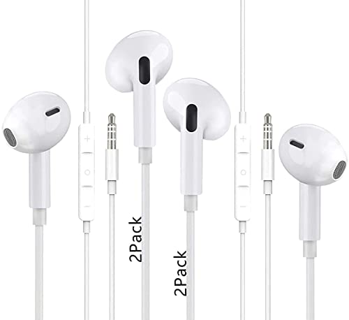 2 Pack-Apple Earbuds [Apple MFi Certified] 3.5mm Headphone Earphone Wired in Ear Stereo Noise Isolating with Built-in Microphone & Volume Control Compatible with iPhone,iPad,PC,MP3/4,Android -White