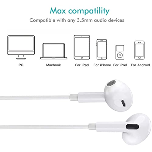 2 Pack-Apple Earbuds [Apple MFi Certified] 3.5mm Headphone Earphone Wired in Ear Stereo Noise Isolating with Built-in Microphone & Volume Control Compatible with iPhone,iPad,PC,MP3/4,Android -White