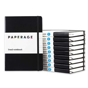 paperage lined journal notebooks, 10 pack, (black), 160 pages, medium 5.7 inches x 8 inches – 100 gsm thick paper, hardcover