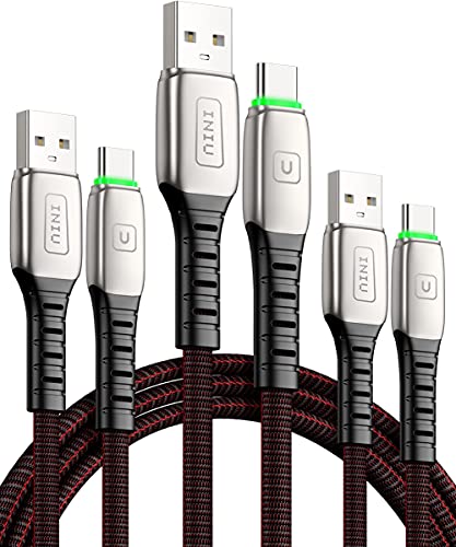 INIU USB C Cable, [3 Pack] 3.1A QC Fast Charging USB Type C Cable, Braided (1.6+3.3+6.6ft) USB-C Phone Charger Cables for Samsung Galaxy S21 S20 S10 Plus Note 10 LG Google Pixel OnePlus Huawei etc