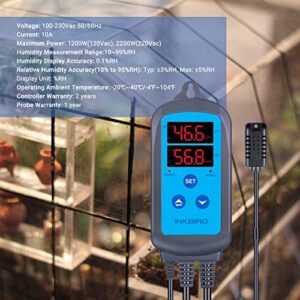 Inkbird Digital Wi-Fi Humidity Controller IHC-200 Dual Outlet Pre-Wired Humidistat for Mushroom Growing Curing Meat Reptile Greenhouse Support Humidifier Dehumidifier Fan iOS&Andriod.