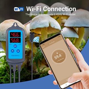 Inkbird Digital Wi-Fi Humidity Controller IHC-200 Dual Outlet Pre-Wired Humidistat for Mushroom Growing Curing Meat Reptile Greenhouse Support Humidifier Dehumidifier Fan iOS&Andriod.