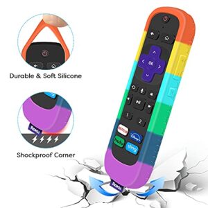 3 Pack Case for Roku Voice Remote Pro,Cover Roku Ultra 2020/2019/2018 Remote Control Silicone Protective Controller Back Sleeve Holder Replacement Skin New Protector-Glow Blue,Glow Green,Rainbow