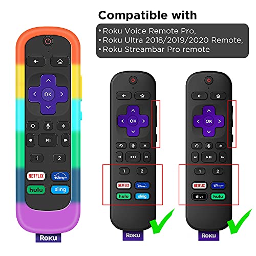 3 Pack Case for Roku Voice Remote Pro,Cover Roku Ultra 2020/2019/2018 Remote Control Silicone Protective Controller Back Sleeve Holder Replacement Skin New Protector-Glow Blue,Glow Green,Rainbow