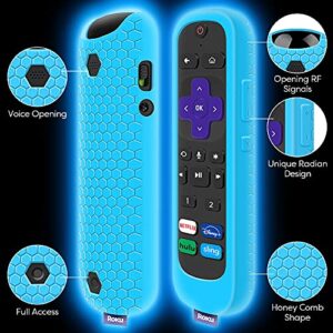 3 Pack Case for Roku Voice Remote Pro,Cover Roku Ultra 2020/2019/2018 Remote Control Silicone Protective Controller Back Sleeve Holder Replacement Skin New Protector-Glow Blue,Glow Green,Rainbow