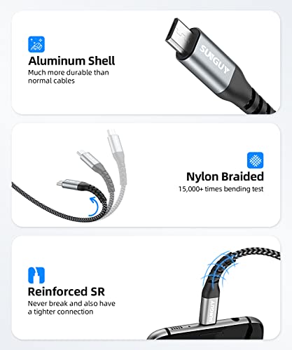 SUNGUY USB C to Micro USB Cable 1.5FT, Short Type C to Micro USB Cord Support OTG Nylon Braided Compatible with MacBook Pro, Galaxy S21 S20 S10 and Other Micro USB Devices