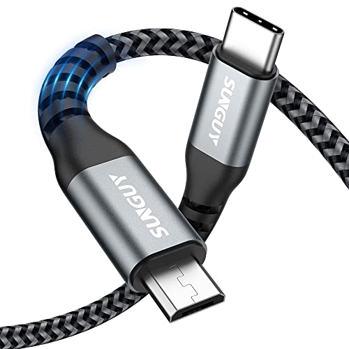 SUNGUY USB C to Micro USB Cable 1.5FT, Short Type C to Micro USB Cord Support OTG Nylon Braided Compatible with MacBook Pro, Galaxy S21 S20 S10 and Other Micro USB Devices