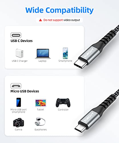 SUNGUY USB C to Micro USB Cable 1.5FT, Short Type C to Micro USB Cord Support OTG Nylon Braided Compatible with MacBook Pro, Galaxy S21 S20 S10 and Other Micro USB Devices