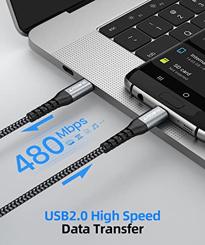 SUNGUY USB C to Micro USB Cable 1.5FT, Short Type C to Micro USB Cord Support OTG Nylon Braided Compatible with MacBook Pro, Galaxy S21 S20 S10 and Other Micro USB Devices