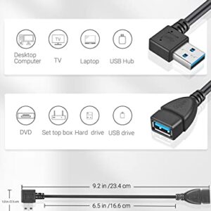 URWOOW 2 Pack SuperSpeed USB 3.0 Angle Male to Female Extension Cable Convertor Adapter Extender Cord Left and Right Angle one Each - 6 inch 2 Pack