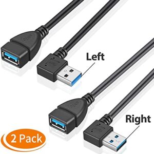 URWOOW 2 Pack SuperSpeed USB 3.0 Angle Male to Female Extension Cable Convertor Adapter Extender Cord Left and Right Angle one Each - 6 inch 2 Pack