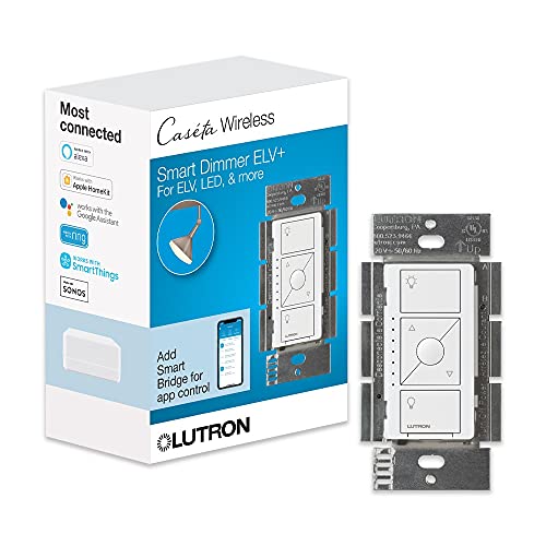 Lutron Caséta Smart Dimmer Switch for ELV+ Bulbs, 250W LED, PD-5NE-WH, White