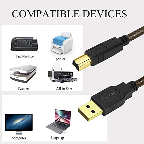 Printer Cable 6ft USB 2.0 Cable A-Male to B-Male High Speed Shielded USB A to B Cable High Speed Compatible with HP, Canon, Brother, Epson, Xerox, Samsung etc