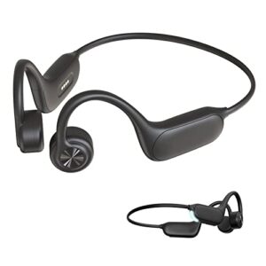 bone conduction swimming headphones ip68 waterproof earbuds wireless bluetooth 5.3 open ear sport headset built-in mic with 32g memory and night running lights for running cycling swimming (black)
