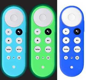 3 pack glow remote cover for chromecast with google tv hd 2022 / 4k 2020 remote – silicone sleeve for chromecast with google tv voice remote control cover case glow in the dark – blue green dark blue