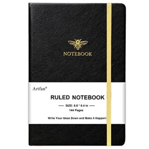 artfan ruled notebook/journal – premium thick paper faux leather classic writing notebook with pocket + page dividers gifts, banded, large, 180 pages, hard cover, lined (5.8 x 8.4) – bee