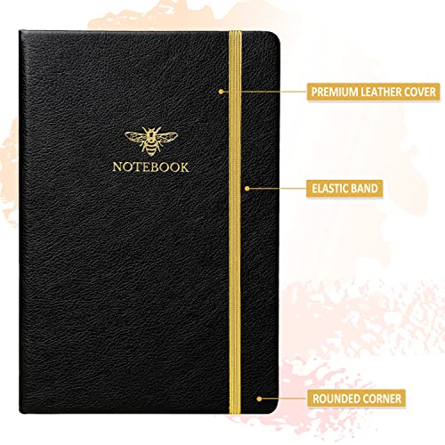 Artfan Ruled Notebook/Journal – Premium Thick Paper Faux Leather Classic Writing Notebook with Pocket + Page Dividers Gifts, Banded, Large, 180 Pages, Hard Cover, Lined (5.8 x 8.4) - Bee