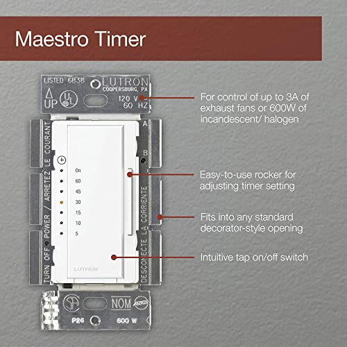 Lutron Maestro In-Wall Digital Timer, 5A Light/3A Fan, Single-Pole, MA-T51-WH, White