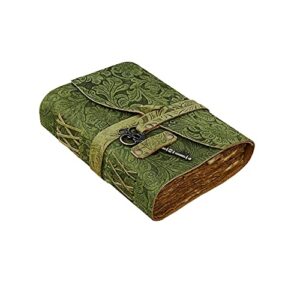 leather journal – antique handmade deckle edge vintage paper leather bound journal – book of shadows journal – leather sketchbook – drawing journal – great gift ( green )