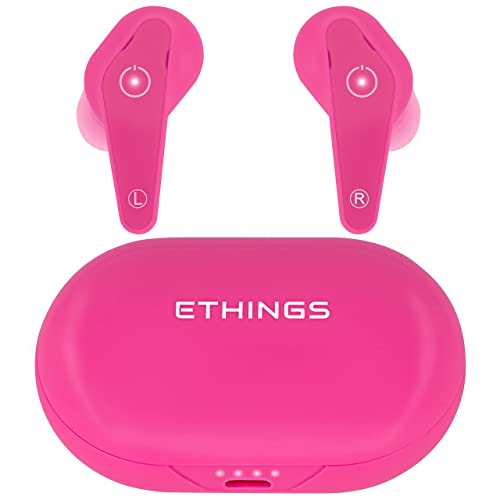 eThings Heavy Duty Premium Sound Noise Canceling Earbuds - Bluetooth 5.0 Waterproof Touch Control Wireless Headphones with Charging Case (Pink)