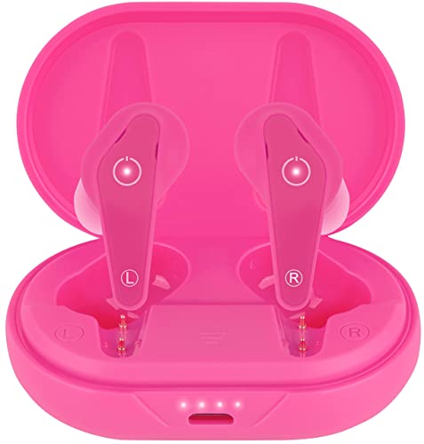 eThings Heavy Duty Premium Sound Noise Canceling Earbuds - Bluetooth 5.0 Waterproof Touch Control Wireless Headphones with Charging Case (Pink)